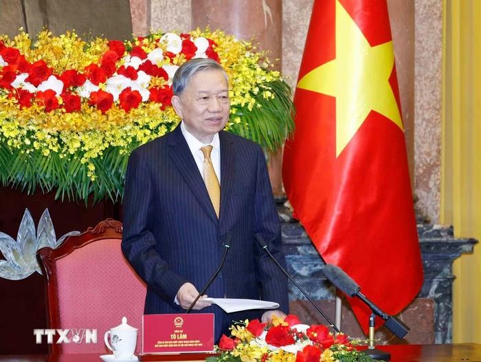 Tổng Bí thư, Chủ tịch nước Tô Lâm phát biểu tại buổi gặp mặt. (Ảnh: Thống Nhất/TTXVN)