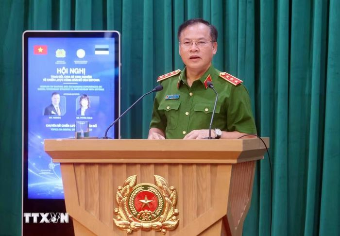 Thượng tướng Nguyễn Văn Long, Ủy viên Trung ương Đảng, Thứ trưởng Bộ Công an phát biểu. (Ảnh: Phạm Kiên/TTXVN)