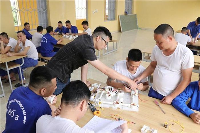Học viên học nghề điện dân dụng. Ảnh: Mạnh Minh/TTXVN