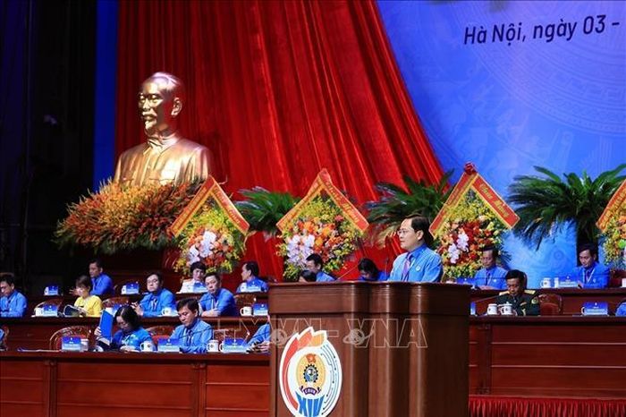 Đồng chí Nguyễn Anh Tuấn, Ủy viên Trung ương Đảng, Chủ tịch Tổng Liên đoàn Lao động Việt Nam nhiệm kỳ 2026 - 2031, phát biểu. Ảnh: Tuấn Anh/TTXVN.