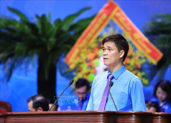 Phó Chủ tịch Liên đoàn Lao động Việt Nam Ngọ Duy Hiểu phát biểu. Ảnh: Tuấn Anh/TTXVN.