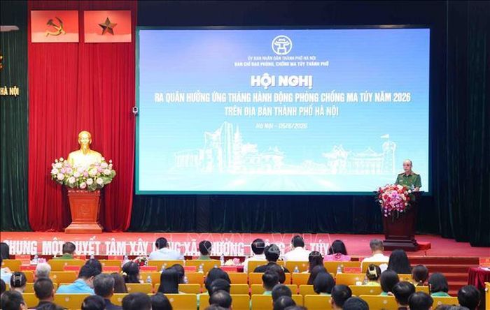 Hội nghị ra quân hưởng ứng tháng hành động phòng, chống ma túy năm 2026 trên địa bàn thành phố Hà Nội. Ảnh: Phạm Kiên/TTXVN.