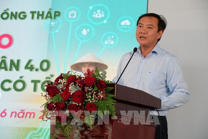 Giám đốc Sở Nông nghiệp và Môi trường tỉnh cho biết Đồng Tháp Lê Hà Luân phát biểu tại Hội thảo. Ảnh: Công Trí-TTXVN