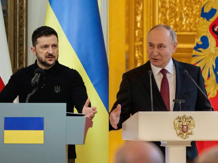 Tổng thống Ukraine Volodymyr Zelensky và Tổng thống Liên bang Nga Vladimir Putin. Ảnh: PAP.