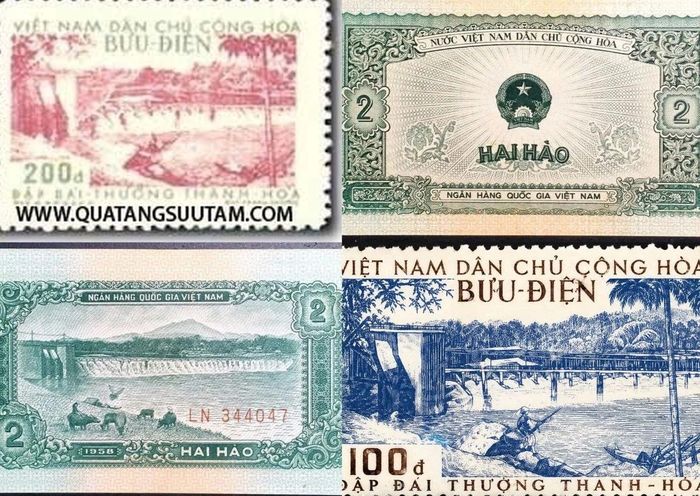Hình ảnh Đập Bái thượng trên các con tem và tờ tiền Việt Nam (Ảnh: Internet).
