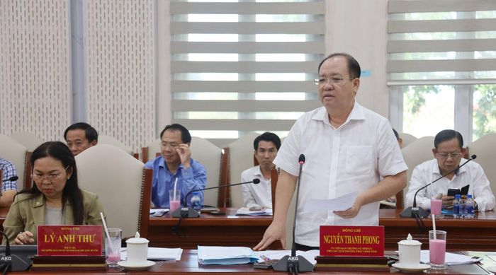 Ủy viên Ban Thường vụ Tỉnh ủy, Phó Chủ tịch Thường trực UBND tỉnh An Giang Nguyễn Thanh Phong phát biểu tại buổi làm việc.