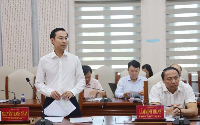 Phó Bí thư Thường trực Tỉnh ủy, Chủ tịch HĐND tỉnh An Giang Nguyễn Thanh Nhàn phát biểu tại buổi làm việc.