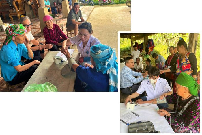 Cán bộ y tế xã Sính Phình và bác sĩ tuyến trên trực tiếp xuống bản khám bệnh, tư vấn sức khỏe cho người dân.