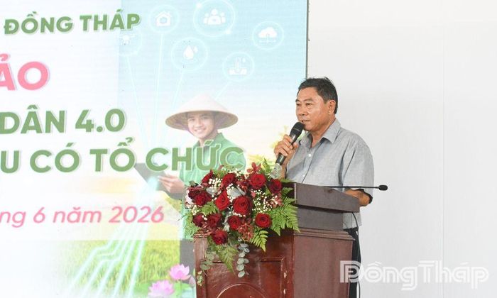 Nông dân Phan Văn Được đến từ xã Trường Xuân chia sẻ kinh nghiệm tại hội thảo.