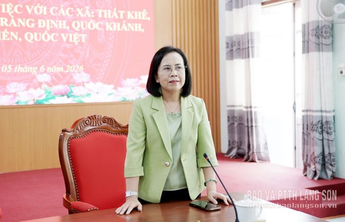 Đồng chí Đoàn Thị Hậu, Phó Bí thư Thường trực Tỉnh ủy, Chủ tịch HĐND tỉnh phát biểu tại buổi làm việc