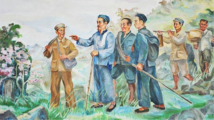 Ngày 28/1/1941, Người trở về Tổ quốc sau 30 năm bôn ba tìm đường cứu nước, cứu dân để trực tiếp lãnh đạo cách mạng Việt Nam. (Tranh: Trịnh Phòng)