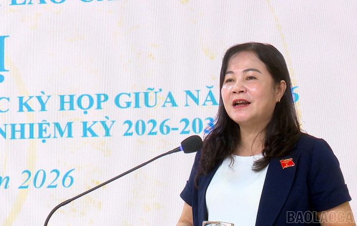 Phó Chủ tịch HĐND tỉnh Hoàng Thị Thanh Bình trả lời, giải đáp một số vấn đề mà cử tri quan tâm.