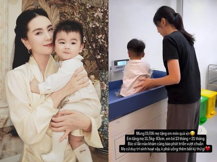 Mai Ngọc luôn chia sẻ sự phát triển qua từng ngày của con.