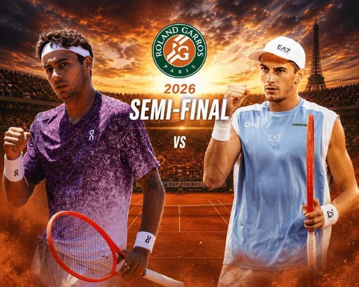 Cobolli (bên trái) hay Arnaldi (bên phải) thắng thì nước Ý vẫn có 1 suất vào chung kết Roland Garros 2026