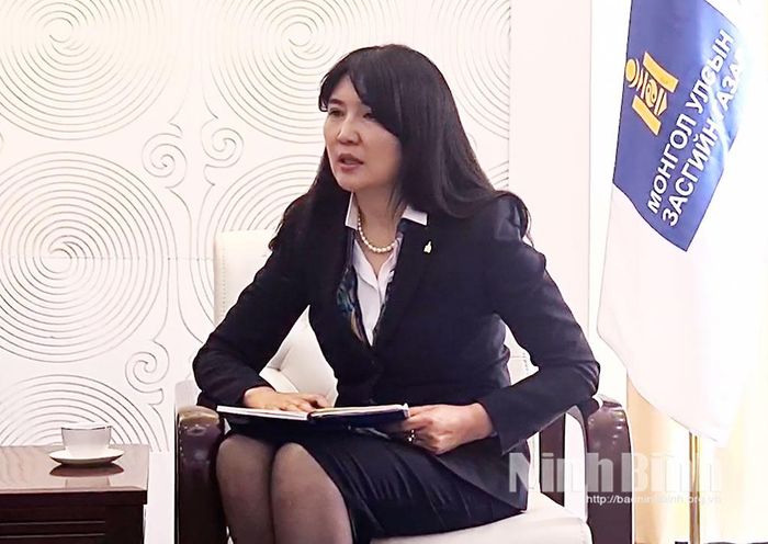 Tổng Thư ký Bộ Văn hóa, Thể thao, Du lịch và Thanh niên Mông Cổ Bat-chimeg phát biểu tại buổi làm việc.