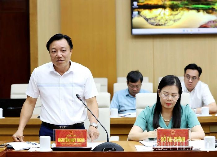 Đồng chí Phó Chủ tịch UBND tỉnh Nguyễn Huy Ngọc phát biểu ý kiến tại hội nghị.