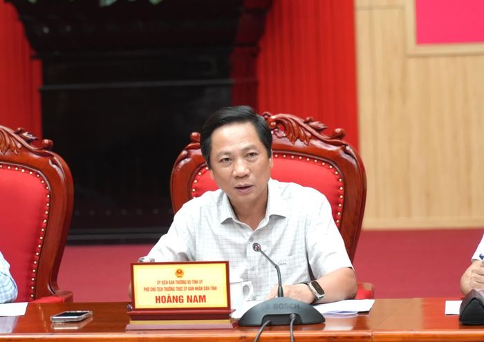 Đồng chí Hoàng Nam, Phó Chủ tịch Thường trực UBND tỉnh điều hành thảo luận tại phiên họp - Ảnh: T.Đ