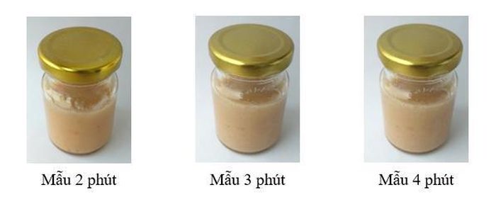 Hình 1. Sản phẩm sốt chuối thu được khi ở các thời gian ngâm acid ascorbic khác nhau.