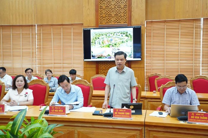 Phó Bí thư Thường trực Tỉnh ủy, Trưởng Đoàn ĐBQH tỉnh Bế Thanh Tịnh phát biểu tại buổi làm việc.