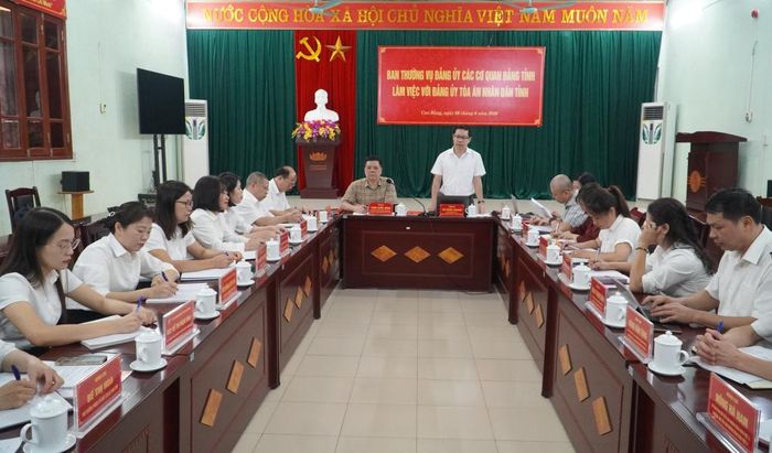 Phó Bí thư Thường trực Đảng ủy các cơ quan Đảng tỉnh Vũ Khắc Quang phát biểu tại buổi làm việc.