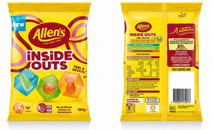 Các lô kẹo Allen's INSIDE OUTS của Nestlé Australia, loại gói 130g cũng nhận cảnh báo