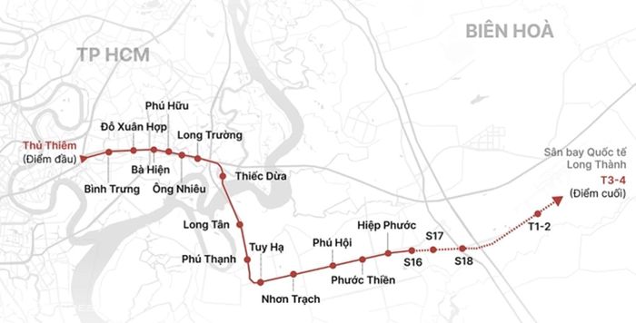 Dự kiến các ga của metro tới sân bay Long Thành.