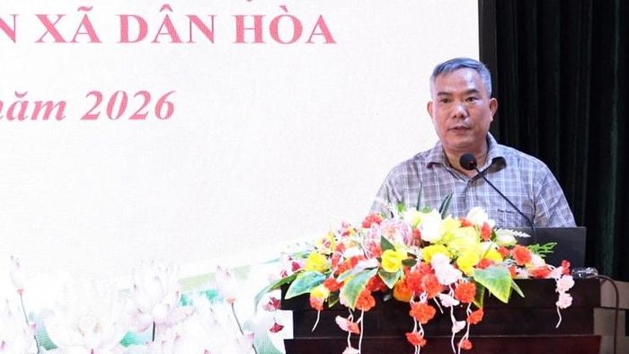 Phó Chủ tịch UBND xã Dân Hòa Nguyễn Duy Hùng phát biểu chỉ đạo tại hội nghị. Ảnh: DH.