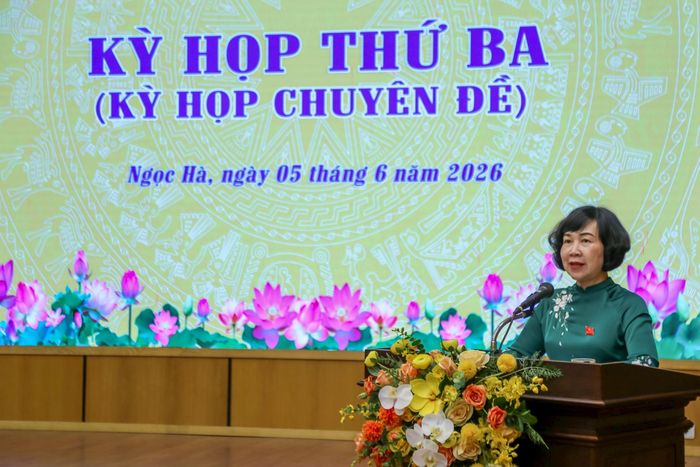 Chủ tịch HĐND phường Ngọc Hà Đỗ Thị Duy Nhiên phát biểu nhận nhiệm vụ. Ảnh: Duy Khánh