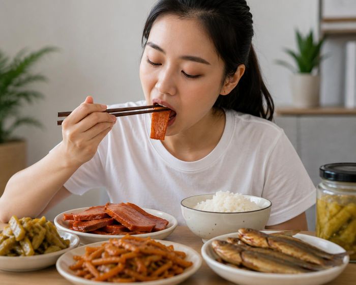 Việc tiêu thụ quá thực phẩm mặn có thể làm ảnh hưởng đến cân bằng nước trong cơ thể, khiến làn da trở nên kém mịn màng và thiếu sức sống.