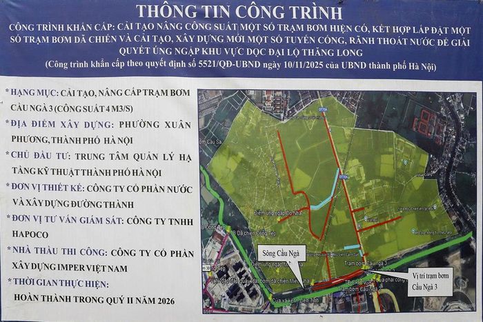 Bảng thông tin dự án cải tạo, nâng cấp hệ thống tiêu thoát nước khu vực phía Tây Hà Nội.