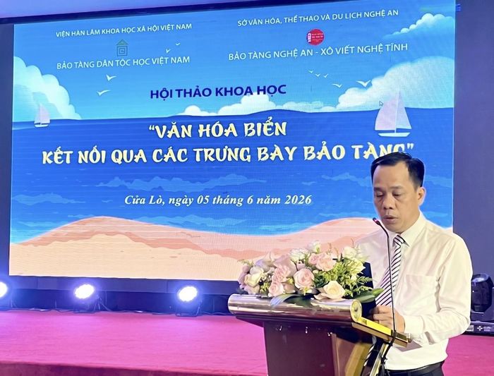 Ông Bùi Công Vinh - Phó Giám đốc Sở Văn hóa, Thể thao và Du lịch tỉnh Nghệ An phát biểu tại hội thảo. Ảnh: BTC.