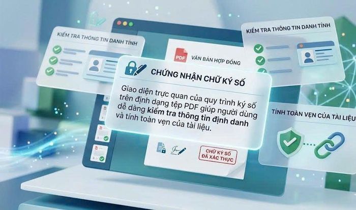 Giao diện trực quan của quy trình ký số trên định dạng tệp PDF giúp người dùng dễ dàng kiểm tra thông tin định danh và tính toàn vẹn của tài liệu. Đồ họa: Thái Bình