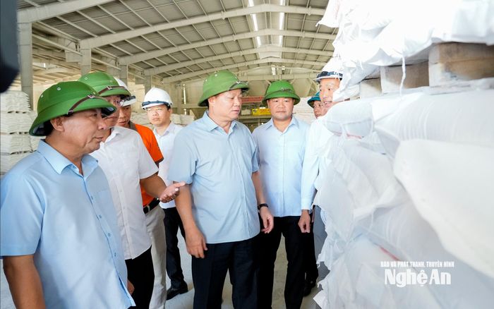 Bí thư Tỉnh ủy, Trưởng Đoàn ĐBQH tỉnh Nguyễn Khắc Thận thăm, kiểm tra tình hình hoạt động sản xuất, kinh doanh của Công ty CP Khoáng sản và Thương mại Trung Hải. Ảnh: Phạm Bằng