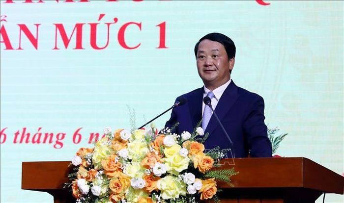 Bí thư Tỉnh ủy Tuyên Quang Hầu A Lềnh phát biểu tại buổi lễ.