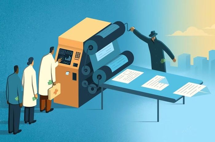 Tranh biếm về "paper mill" sản xuất luận văn. Ảnh: Stdaily.