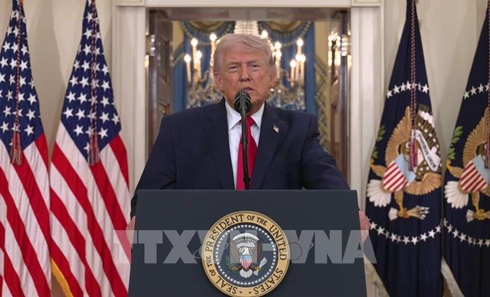 Tổng thống Mỹ Donald Trump phát biểu tại Washington, D.C., ngày 1/4/2026. Ảnh" THX/TTXVN