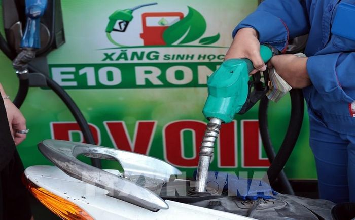 Xăng sinh học E10 được bán tại một điểm kinh doanh xăng dầu của PVOIL. Ảnh: Trần Việt - TTXVN