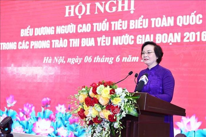Bà Phạm Thị Thanh Trà, Bí thư Trung ương Đảng, Phó Thủ tướng Chính phủ, Chủ tịch Ủy ban Quốc gia về Người cao tuổi Việt Nam, phát biểu. Ảnh: Minh Đức/TTXVN