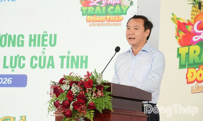 Đồng chí Lê Hà Luân, Giám đốc Sở Nông nghiệp và Môi trường tỉnh Đồng Tháp, phát biểu tại hội thảo.