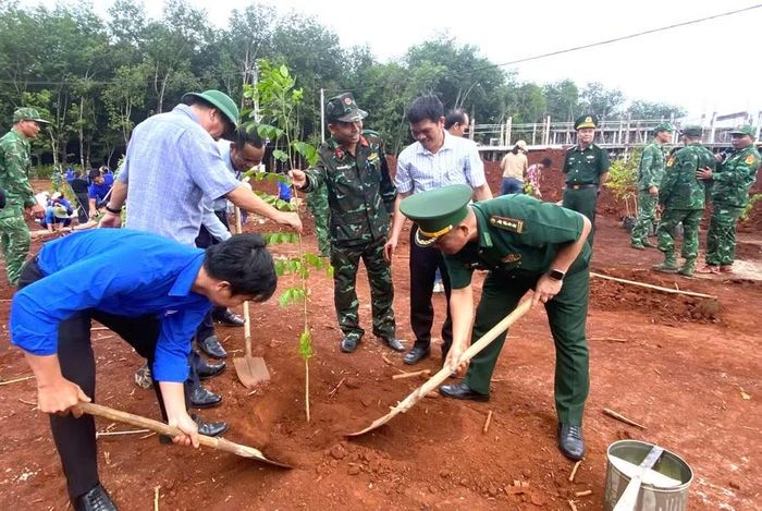  Trồng hơn 200 cây gỗ hương tại khu vực phía trước Trường Phổ thông nội trú liên cấp Tiểu học và THCS xã Ia O. Ảnh: Thanh Bình 