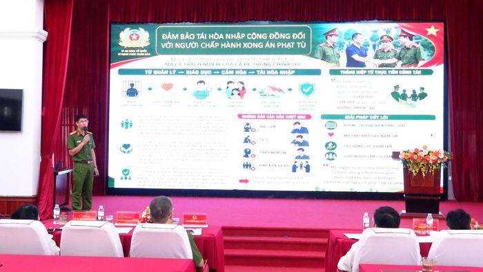 Cán bộ Phòng Cảnh sát thi hành án hình sự và hỗ trợ tư pháp quán triệt các nội dung tại hội nghị.