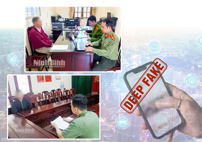 Cán bộ Phòng An ninh mạng và phòng, chống tội phạm sử dụng công nghệ cao Công an tỉnh Ninh Bình làm việc với N.G.K và M.H.T