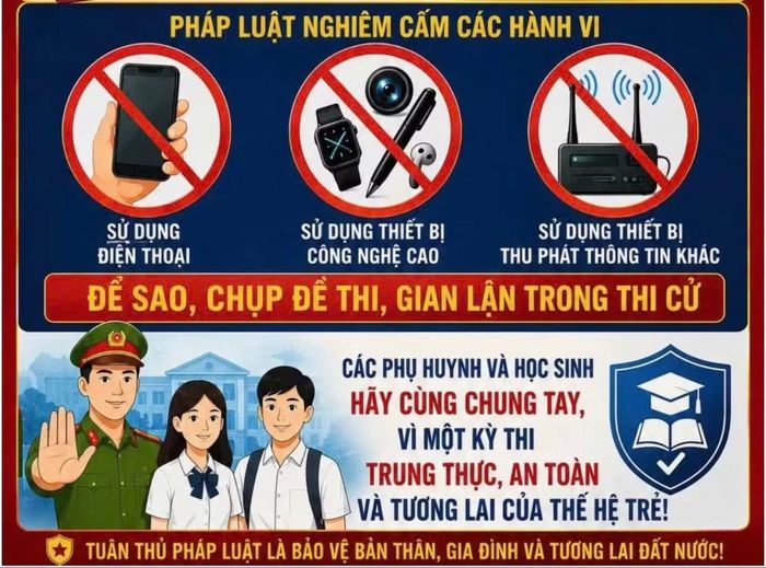 Hình thức tuyên truyền trực quan nhiều giúp học sinh hiểu rõ hậu quả pháp lý, tránh những sai phạm đáng tiếc trong kỳ thi.