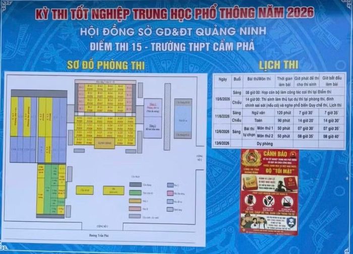 Nội dung tuyên truyền về bảo vệ bí mật nhà nước, phòng ngừa gian lận thi cử bằng công nghệ cao được dán tại các điểm thi.