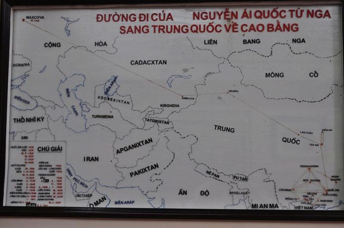 Sơ đồ đường đi của lãnh tụ Nguyễn Ái Quốc từ Nga sang Trung Quốc, về Cao Bằng.