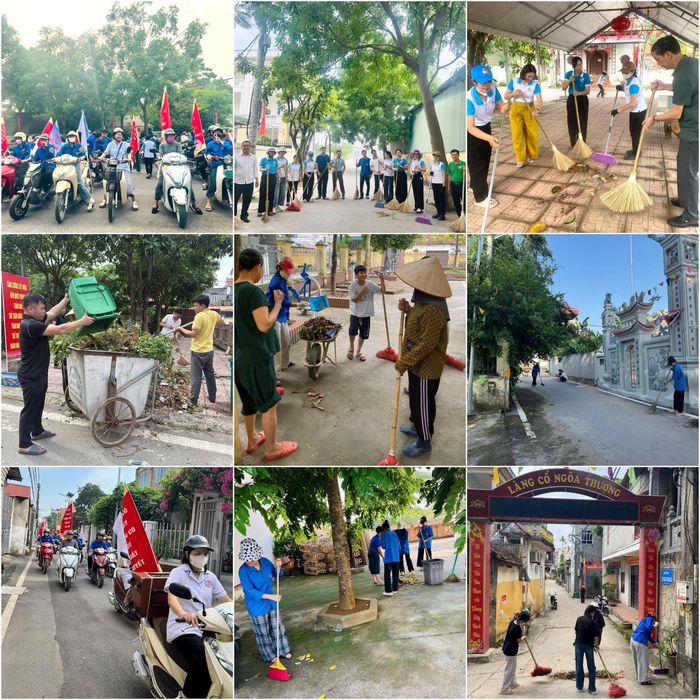 Đông đảo cán bộ, người dân xã Liên Minh chung tay hưởng ứng phong trào bảo vệ môi trường. Ảnh: Kiều Thoan Thu