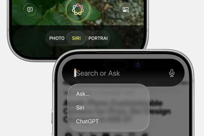 Ảnh dựng phiên bản mới của Siri trong ứng dụng camera và Dynamic Island. Ảnh: Bloomberg.