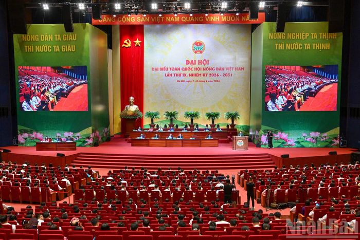 Quang cảnh phiên làm việc buổi chiều ngày làm việc thứ nhất Đại hội đại biểu toàn quốc Hội Nông dân Việt Nam lần thứ IX.