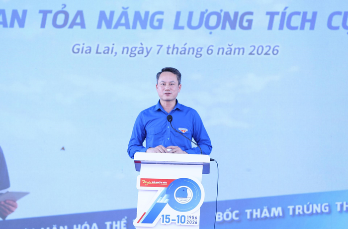 Đồng chí Nguyễn Kim Quy, Phó chủ tịch Thường trực Hội Liên hiệp Thanh niên Việt Nam phát biểu tại chương trình.