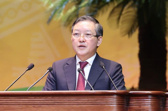  Chủ tịch Ban Chấp hành Trung ương Hội Nông dân Việt Nam Lương Quốc Đoàn phát biểu khai mạc phiên thứ nhất, sáng 7-6. Ảnh: QUANG PHÚC 